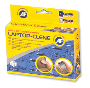 AF Laptop Clene Twin Sachet System for Screens and Keyboards Wet Dry Wipe Pairs Ref LTC010 [Pack 10]