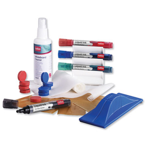 Nobo Whiteboard User Kit Eraser Refills 4 Markers Absorbent Cloths and Spray Cleaner 125ml Ref 1901430