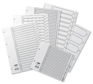 Concord Index PVC 145 Micron Punched 4 Holes A-Z 20-Part A4 White Ref 06101