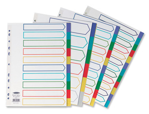 Concord Plastic Subject Dividers Polypropylene 120 Micron Europunched 5-Part A4 Assorted Ref 06801