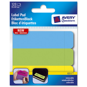 Avery Label Pad Removable 89x25mm Neon Blue Green Yellow Ref 8311 [120 Labels]