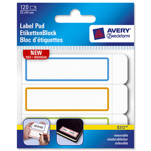 Avery Label Pad Removable 89x25mm Neon Blue Orange Green Border Ref 8313 [120 Labels]