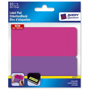 Avery Label Pad Removable 115x50mm Neon Pink Purple Ref 8314 [80 Labels]