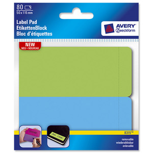 Avery Label Pad Removable 115x50mm Neon Green Blue Ref 8315 [80 Labels]