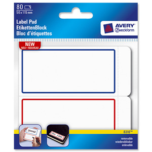 Avery Label Pad Removable 115x50mm Blue Red Border Ref 8316 [80 Labels]