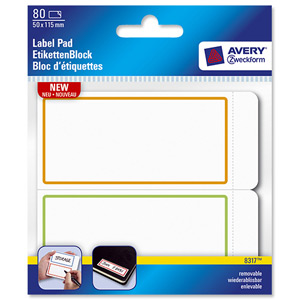 Avery Label Pad Removable 115x50mm Orange Green Border Ref 8317 [80 Labels]