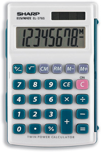 Sharp Calculator Handheld Battery Solar-power 8 Digit 4 Key Memory 72x115x12mm Ref EL376SB