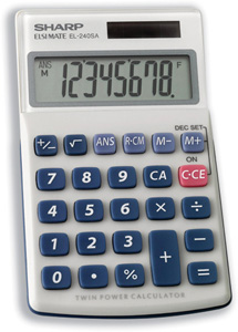 Sharp Calculator Handheld Battery Solar-power 8 Digit 3 Key Memory 70x116x16mm Ref EL240SAB