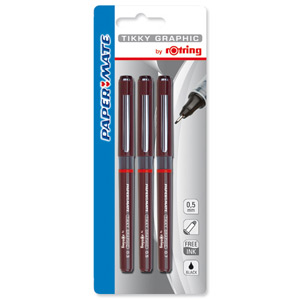 Rotring Xonox Graphic Drawing Pens Fibre-tip 0.3mm 0.5mm 0.7mm Ref S0814890 [Wallet of 3]