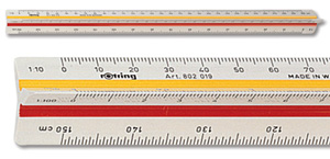 Rotring Ruler Triangular Reduction Scale 1 Architect 1-10 to 1-1250 with 2 Coloured Flutings Ref S0220481