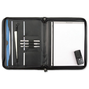 Conference Folder Zipped 3 Compartments A4 Leather Look Black