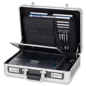 Alumaxx Laptop Attache Case with Padding 2 Combination Locks Silver-Carbon Aluminium Ref 45140