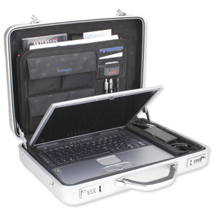 Alumaxx Mercato Laptop Attache Case with 2 Combination Locks Silver Aluminium Ref 45188