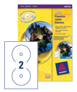 Avery CD/DVD Labels Inkjet 2 per Sheet Dia.117mm DVD-optimised Ref C9780-15 [30 Labels]