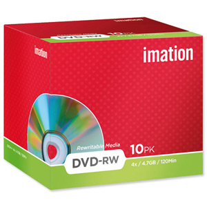 Imation DVD-RW Rewritable Disk Cased 4x Speed 120min 4.7GB Ref i21061 [Pack 10]