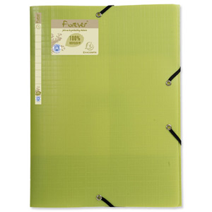 Exacompta Forever Folder Recycled Polypropylene Elasticated 3-Flap A4 Green Ref 551573E [Pack 15]