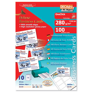 DECAdry Deluxe Business Cards Snap-back Inkjet Smooth-edge 280gsm 85x54mm Gloss Ref DPOCC3729 [100 Cards]