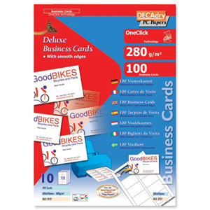 DECAdry Deluxe Business Cards Snap-back Inkjet Smooth-edged 280gsm 85x54mm Matt Ref DPOCC3727 [100 Cards]