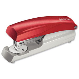 Leitz 5500 Half Strip Stapler Ergonomic Top-loading 65mm 26/6 24/6 Capacity 30 Sheets Red Ref 55000125