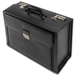 Alassio Ferrara Pilot Case Leather Laptop Compartment 2 Combination Locks Black Ref 45045