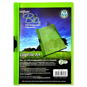 Snopake Bio2 Clip File Biodegradable Polypropylene Capacity 30 Sheets A4 Clear Ref 15448 [Pack 5]