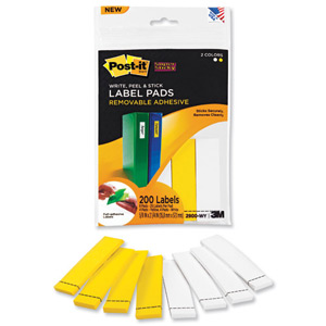 Post-It Super Sticky Label Pads 15x57.1mm White and Yellow Ref 2900-WY [200 Labels]