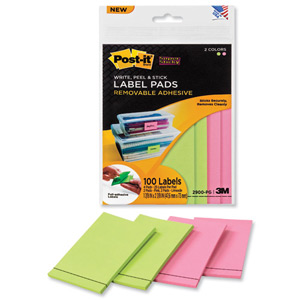 Post-It Super Sticky Label Pads 47.6x73mm Pink and Green Ref 2900-PG [100 Labels]