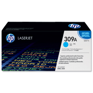 Hewlett Packard [HP] No. 309A Laser Toner Cartridge Page Life 4000pp Cyan Ref Q2671A Ident: 817B