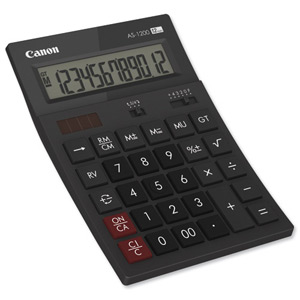 Canon AS-1200 Calculator Desktop Battery/Solar Mark-up 12 Digit 3 Memory Keys Dark Grey Ref 4599B001AA