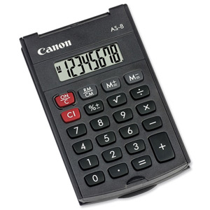 Canon AS-8 Calculator Handheld Battery-power 8 Digit 3 Memory Keys Dark Grey Ref 4598B001AA