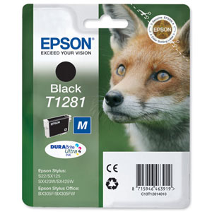 Epson T1281 Inkjet Cartridge DURABrite Fox Capacity 5.9ml Black Ref C13T12814011 Ident: 805B