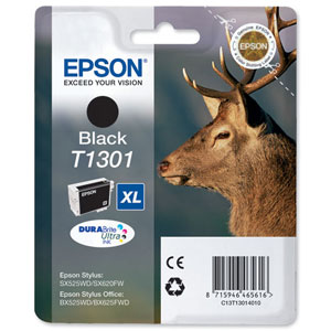 Epson T1301 Inkjet Cartridge DURABrite Stag XL Capacity 25.4ml Black Ref C13T13014010 Ident: 805D