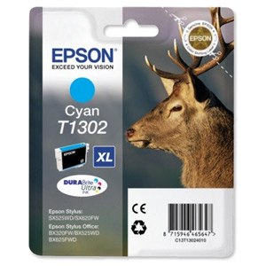 Epson T1302 Inkjet Cartridge DURABrite Stag XL Capacity 10.1ml Cyan Ref C13T13024010 Ident: 805D