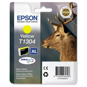 Epson T1304 Inkjet Cartridge DURABrite Stag XL Capacity 10.1ml Yellow Ref C13T13044010 Ident: 805D