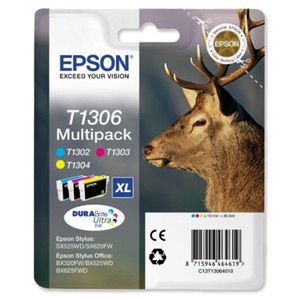 Epson Inkjet Cartridge XL Capacity 30.3ml Cyan/Magenta/Yellow Ref C13T13064010 [Pack 3]