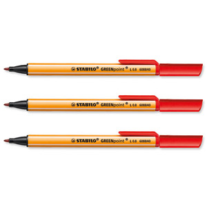 Stabilo GREENPoint Sign Pen Recycled 1.1mm Tip 0.8mm Line Red Ref 6088-40 [Pack 10]