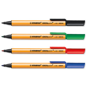 Stabilo GREENPoint Sign Pen Recycled 1.1mm Tip 0.8mm Line Assorted Ref 6088-4 [Wallet 4]