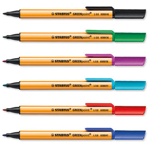 Stabilo GREENPoint Sign Pen Recycled 1.1mm Tip 0.8mm Line Assorted Ref 6088-6 [Wallet 6]