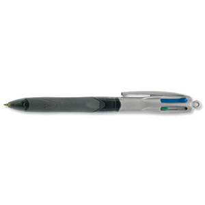 Bic 4-Colour Grip Pro Ball Pen 1.0mm Tip 0.7mm Line Blue Black Red Green Ref 892293 [Pack 12]