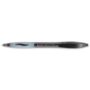 Bic Atlantis Ball Pen Retractable Cushioned Grip 1.6mm Tip 0.6mm Line Black Ref 892415 [Pack 12]
