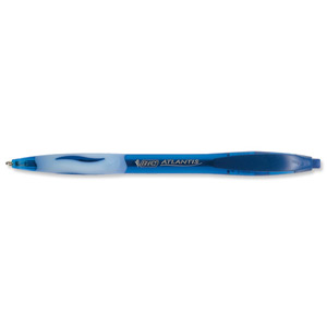 Bic Atlantis Ball Pen Retractable Cushioned Grip 1.6mm Tip 0.6mm Line Blue Ref 892414 [Pack 12]
