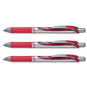 Pentel Energel Xm Gel Rollerball Retractable Pen 0.5mm Tip 0.25mm Line Red Ref BLN75-B [Pack 12]