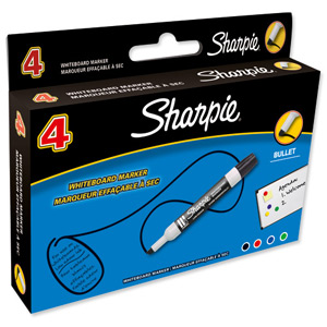 Sharpie Whiteboard Marker Drywipe Low Odour Bullet Tip 2mm Line Assorted Ref S0743961 [Pack 4]