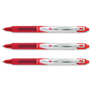 Pilot V Ball 5 RT Rollerball Retractable Extra Fine 0.5mm Tip 0.25mm Line Red Ref 146101202 [Pack 12]