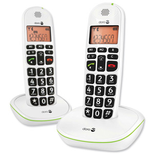 Doro PhoneEasy 100w Telephone Twinpack Cordless Big Buttons 20-entry Phonebook 10 Caller ID Ref 100wTwin