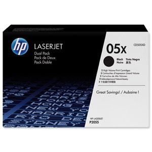 Hewlett Packard [HP] No. 05X Laser Toner Cartridge Page Life 13000pp Black Ref CE505XD [Pack 2] Ident: 814C