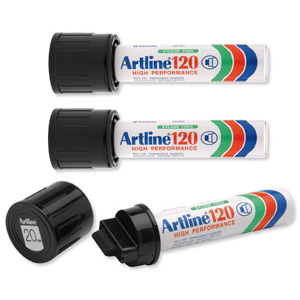 Artline 120 Permanent Marker High Performance Ultra Broad Chisel Tip 20mm Black Ref EK-120 [Pack 6]
