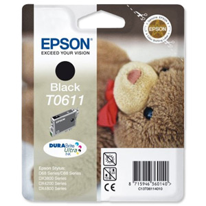 Epson T0611 Inkjet Cartridge Teddybear Page Life 250pp Black Ref C13T06114010