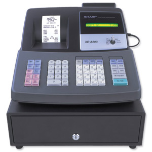 Sharp XEA203B Cash Register Euro Conversion 1200PLU Codes Four Tax Rates USB Black Ref XE-A203B