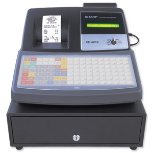 Sharp XEA213B Cash Register Euro Conversion 1200PLU Codes Four Tax Rates USB Black Ref XE-A213B